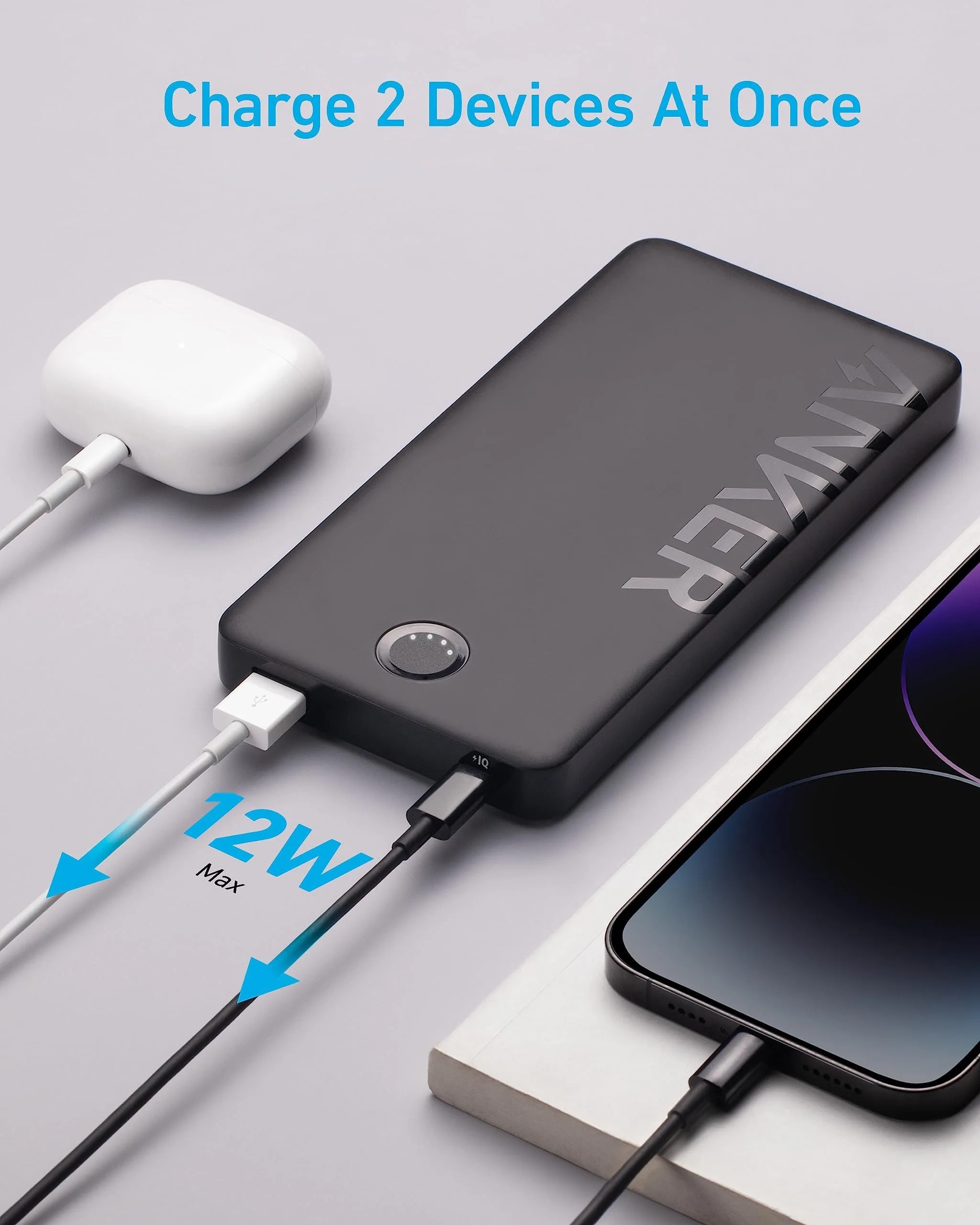 باور بانك Anker 323 بمنفذ USB-C (PowerCore PIQ) سعة 10000 مللي أمبير