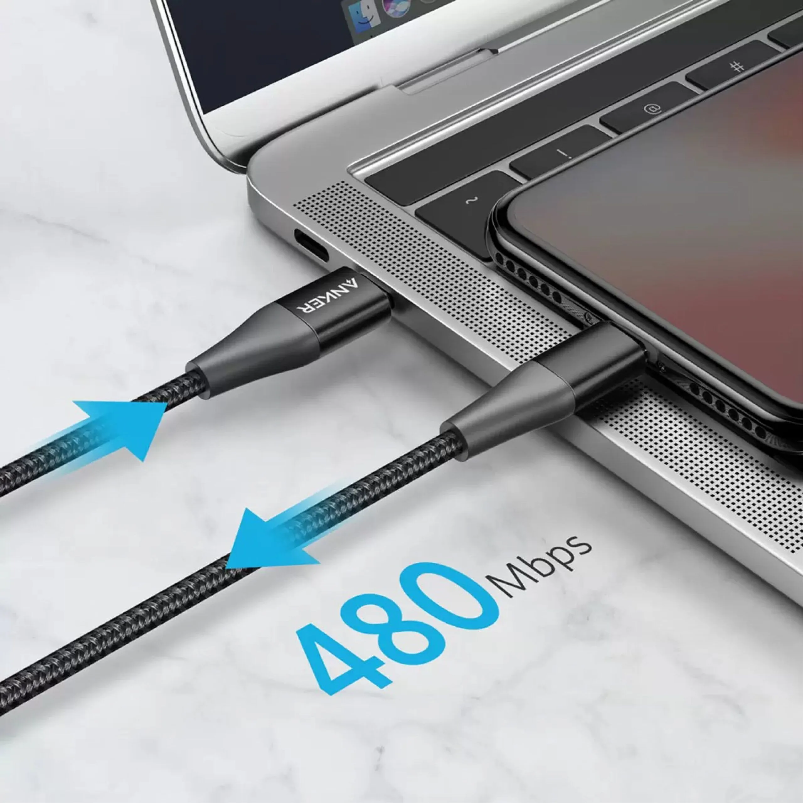 كابل Anker PowerLine+ II من USB-C إلى Lightning مجدول بالنايلون للشحن السريع - 0.9 متر