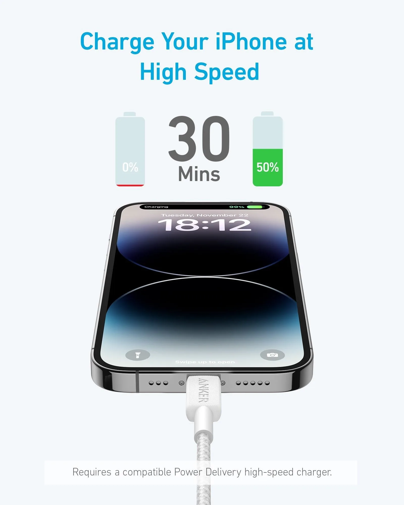 كابل Anker 322 من USB-C إلى Lightning مجدول - 0.9 متر