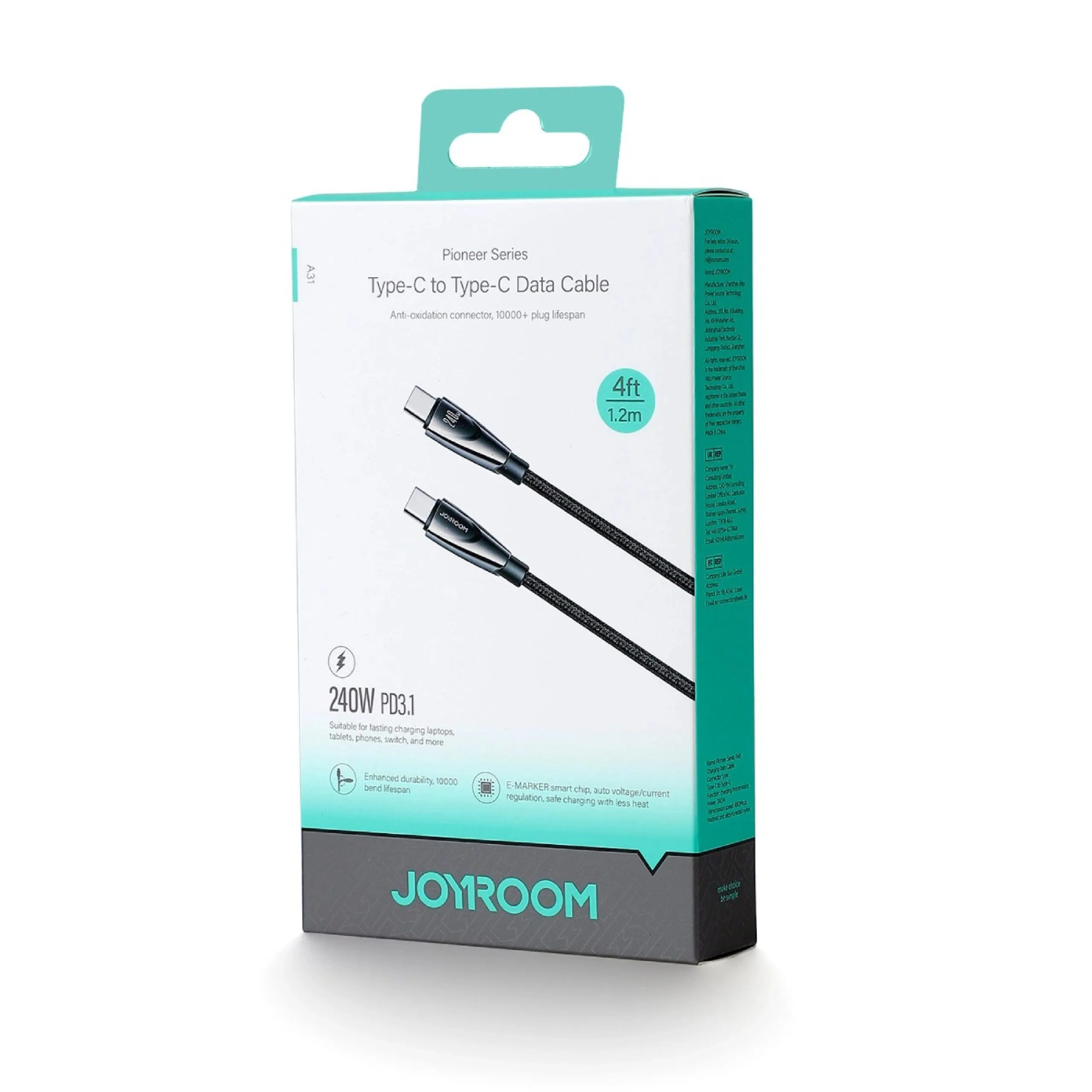 كابل Joyroom من Type-C إلى Type-C مجدول بالنايلون - قدرة 240 واط