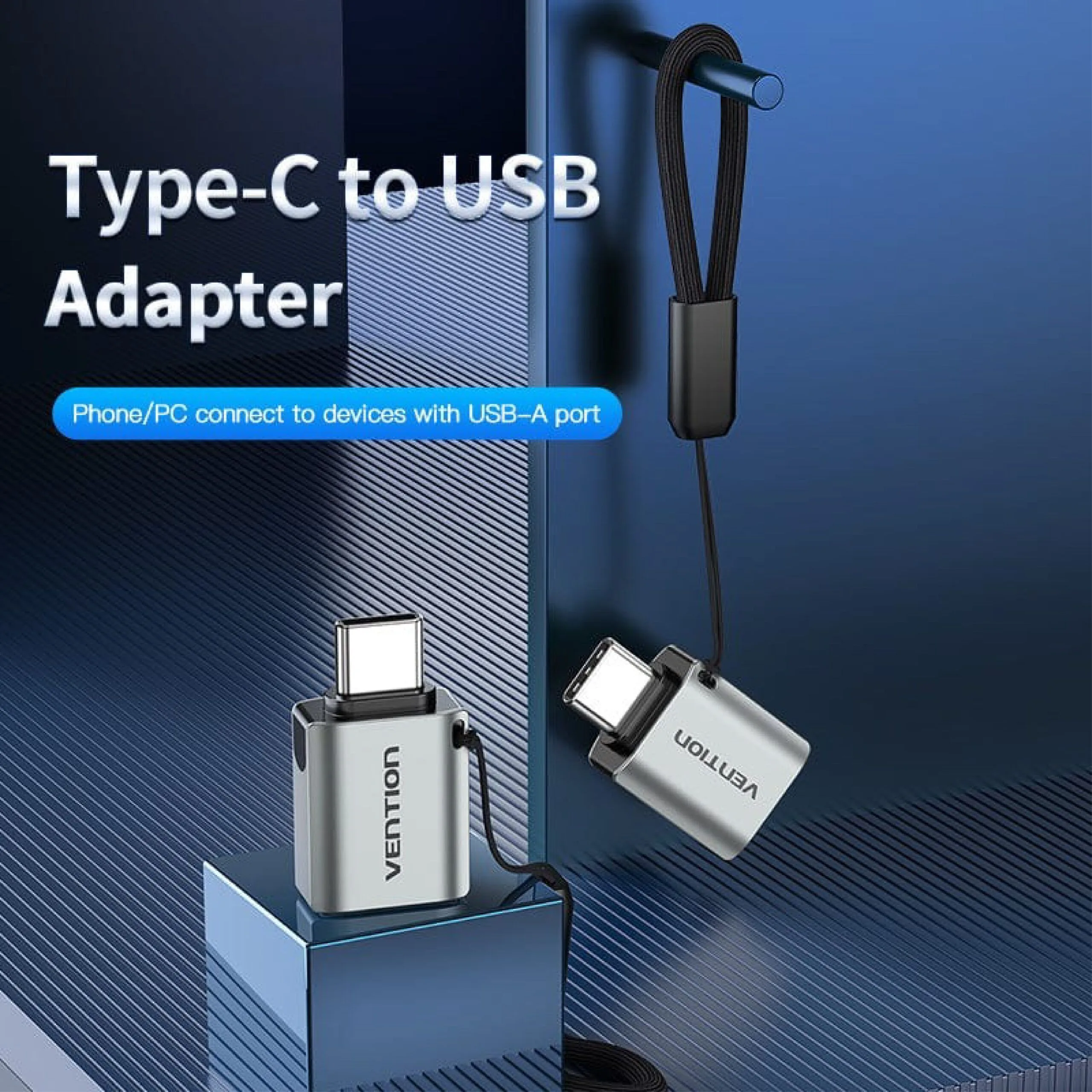 محوّل OTG من Vention من USB-C ذكر إلى USB-A 3.0 أنثى من الألمنيوم - رمادي - CDQH0