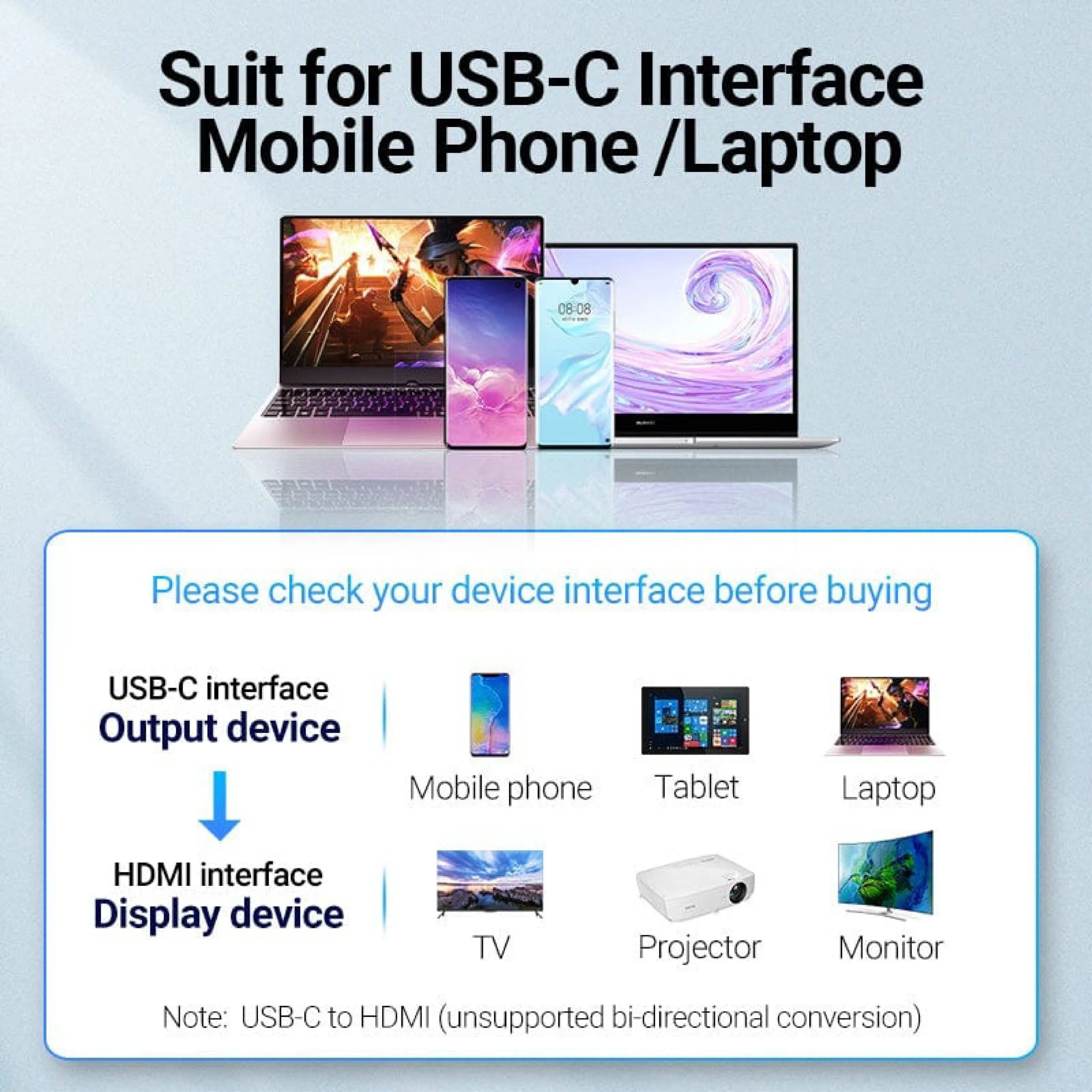 محوّل Vention من Type-C إلى HDMI بطول 0.15 متر - أسود - TDCBB