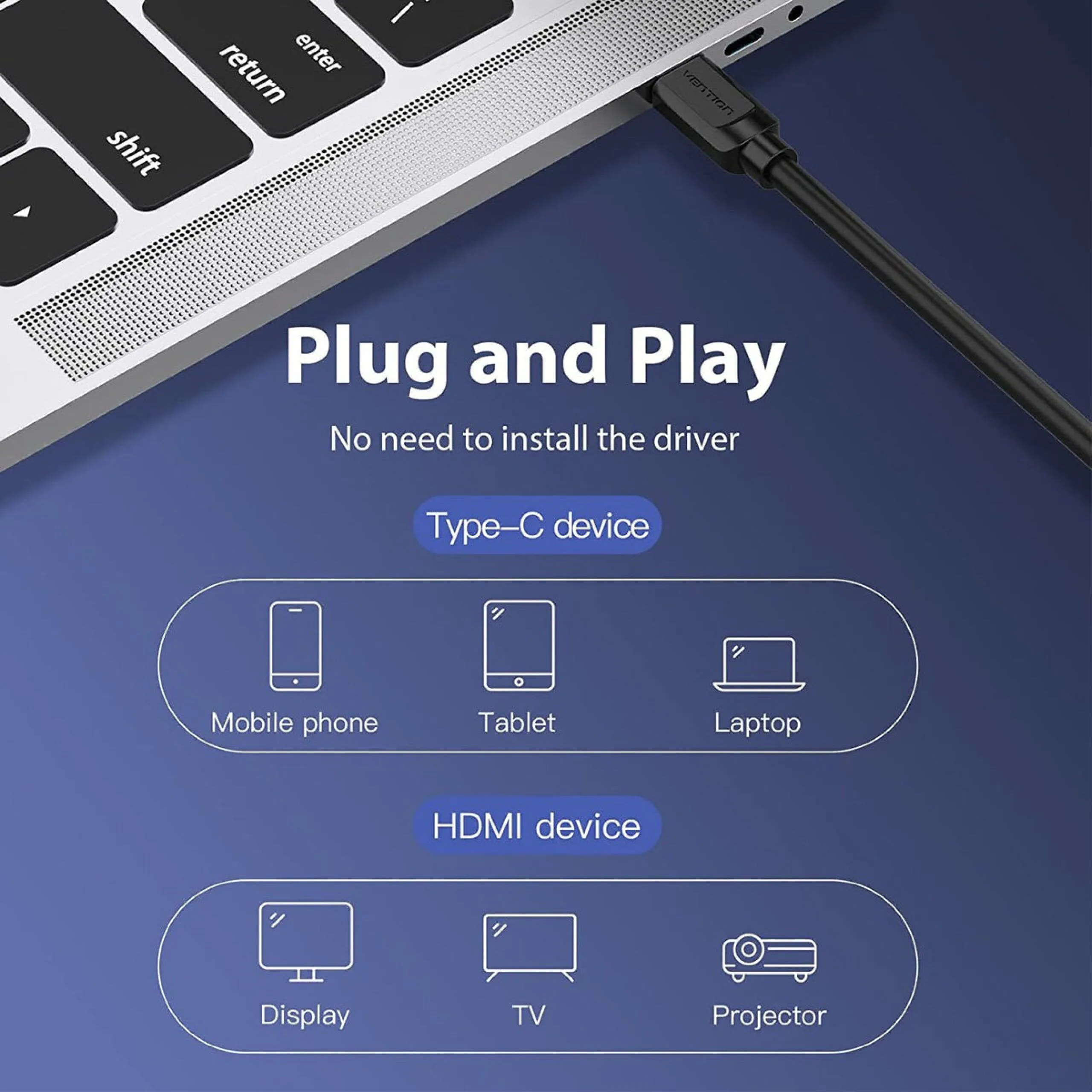 كابل Vention من Type-C إلى HDMI بدقة 4K - CGUBH