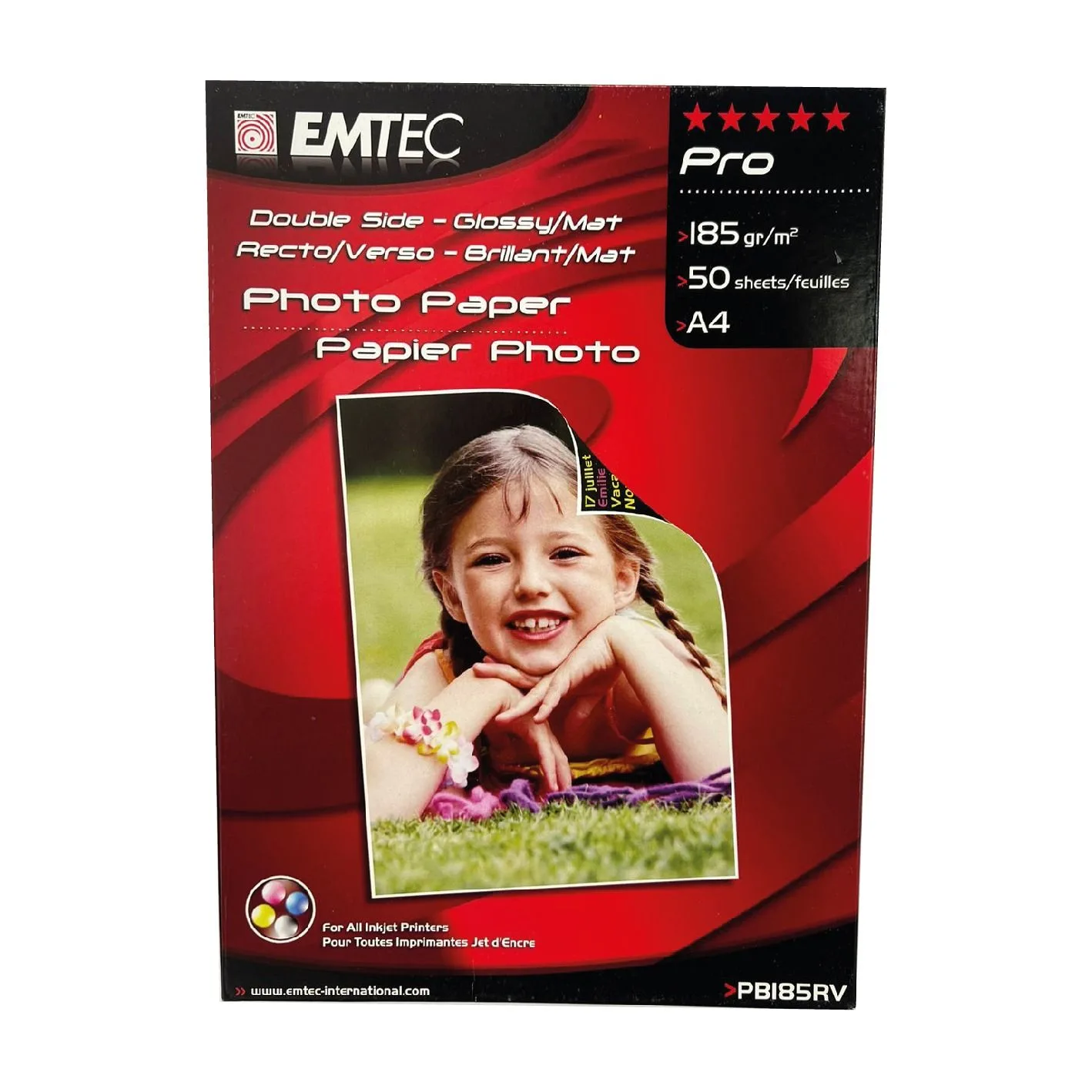 ورق صور EMTEC A4 بوزن 185 غرام بوجهين لامع/مطفي - 50 ورقة - PB185RV
