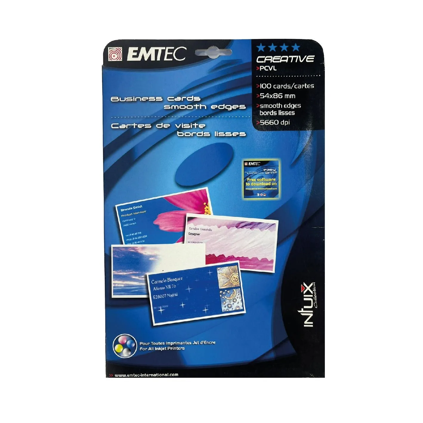 بطاقات أعمال EMTEC مقاس 54×86 ملم بحواف ناعمة - 100 بطاقة