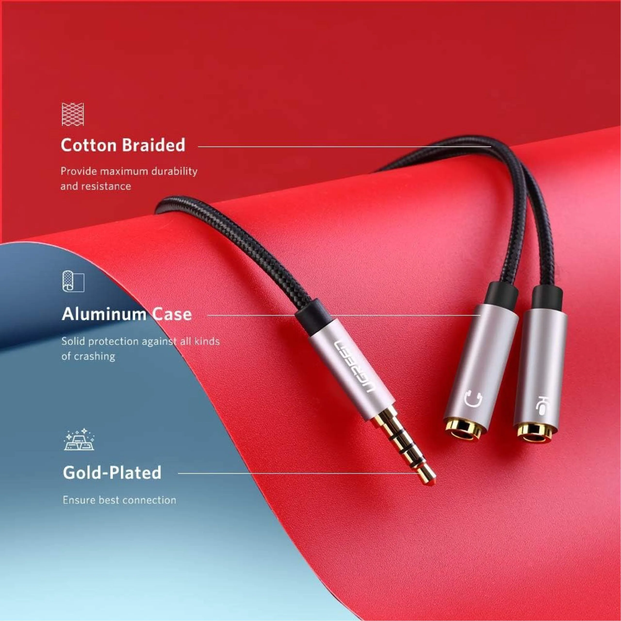 Ugreen Braided Aluminum Headphone Splitter 3.5mm 2 Female to 1 Male - 30619