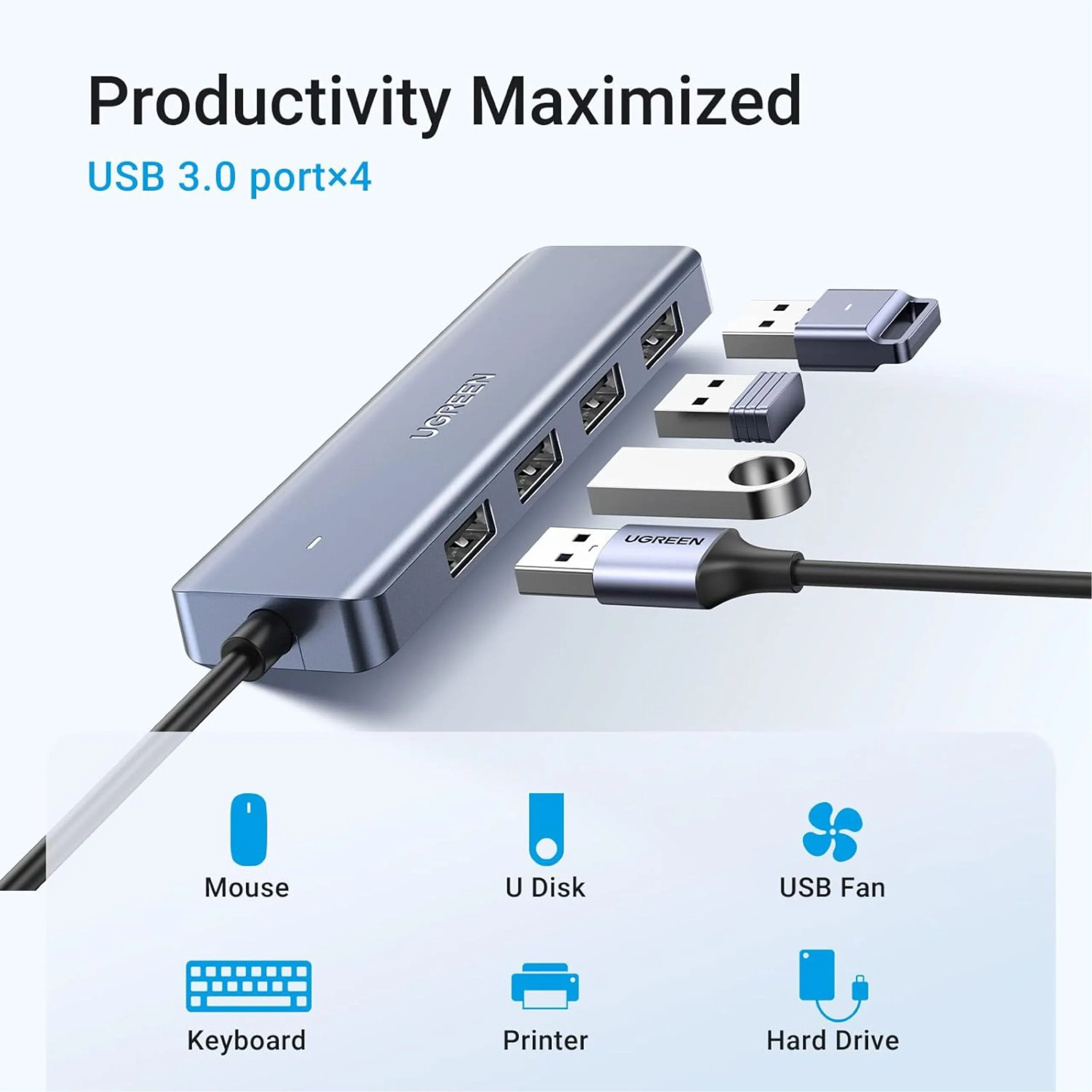 موزّع UGREEN من USB-C إلى أربعة منافذ USB-A 3.0 - 70336