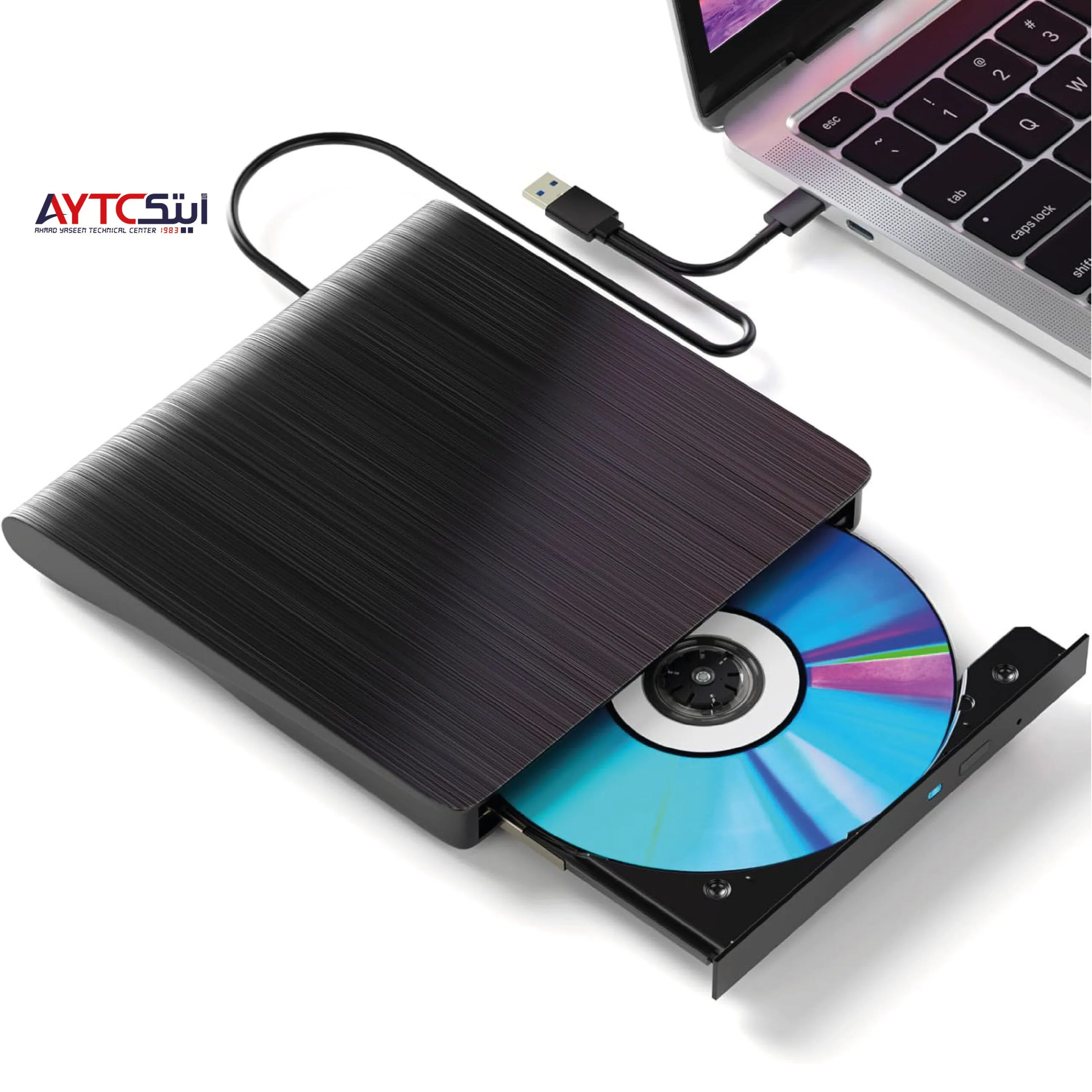 محرك أقراص DVD/CD خارجي محمول بمنفذي USB 3.0 وType-C