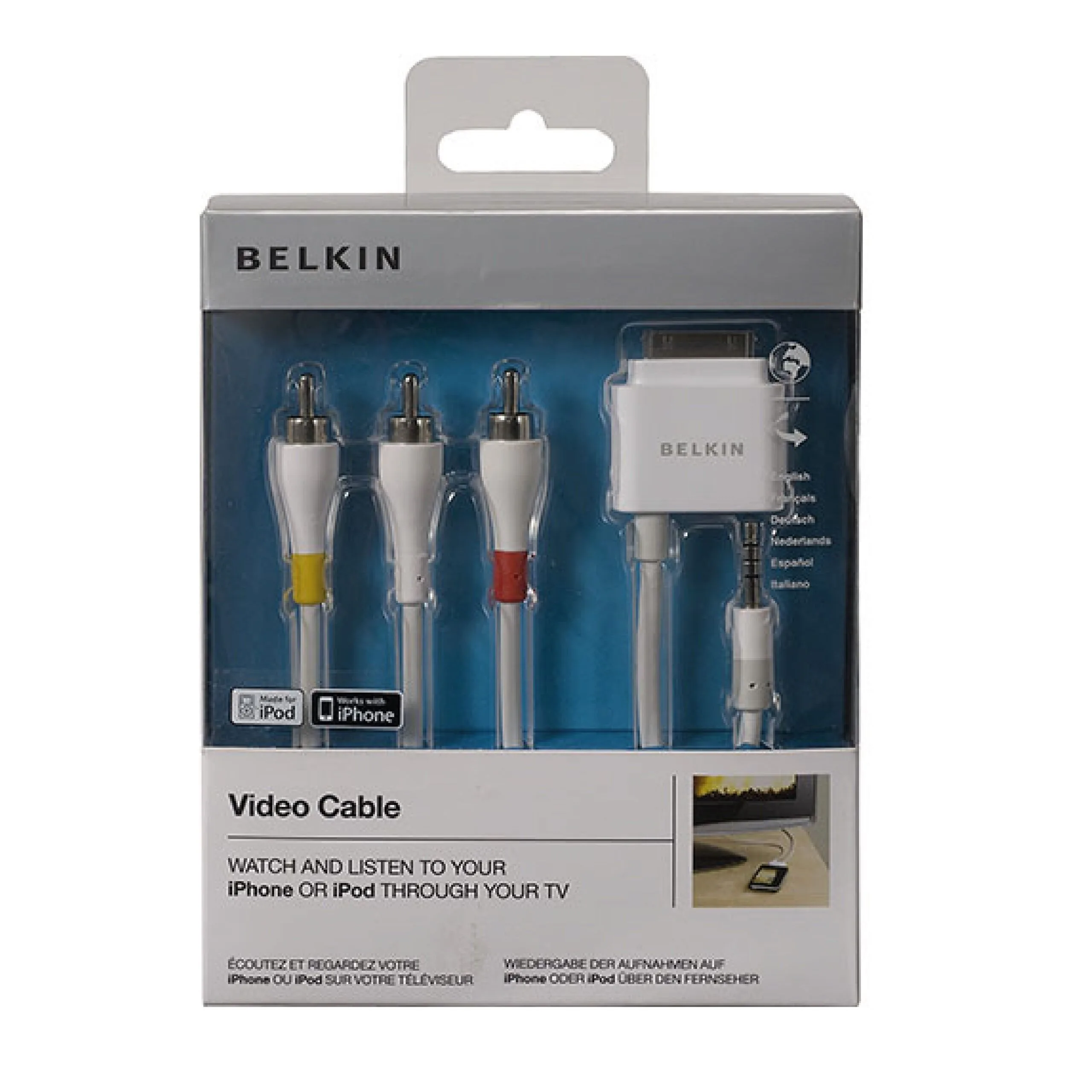 كابل فيديو Belkin من Apple 30 دبوس إلى AV-TV (3RCA/AUX) لأجهزة iPad وiPhone وiPod