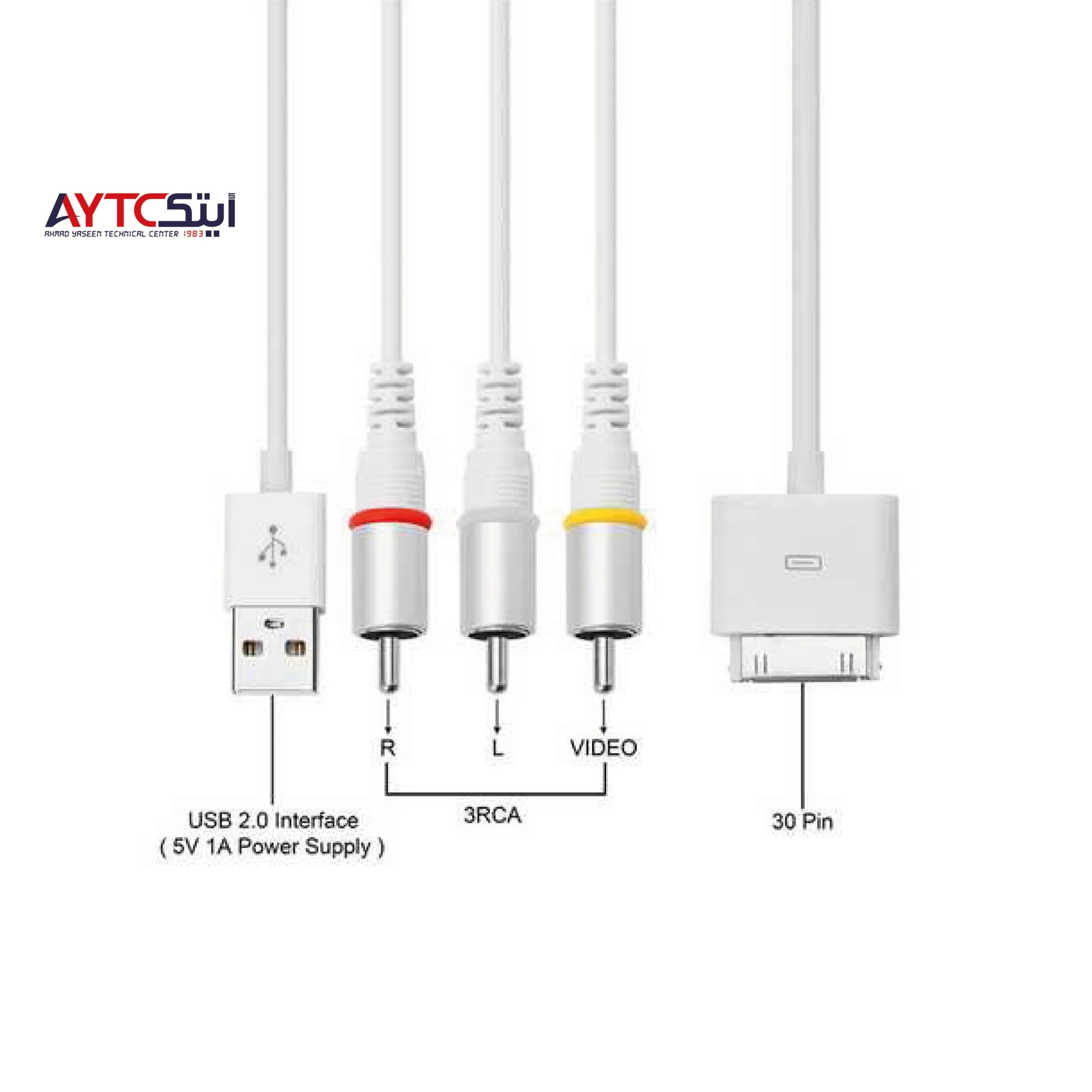 كابل فيديو Belkin من Apple 30 دبوس إلى AV-TV (3RCA/AUX) لأجهزة iPad وiPhone وiPod
