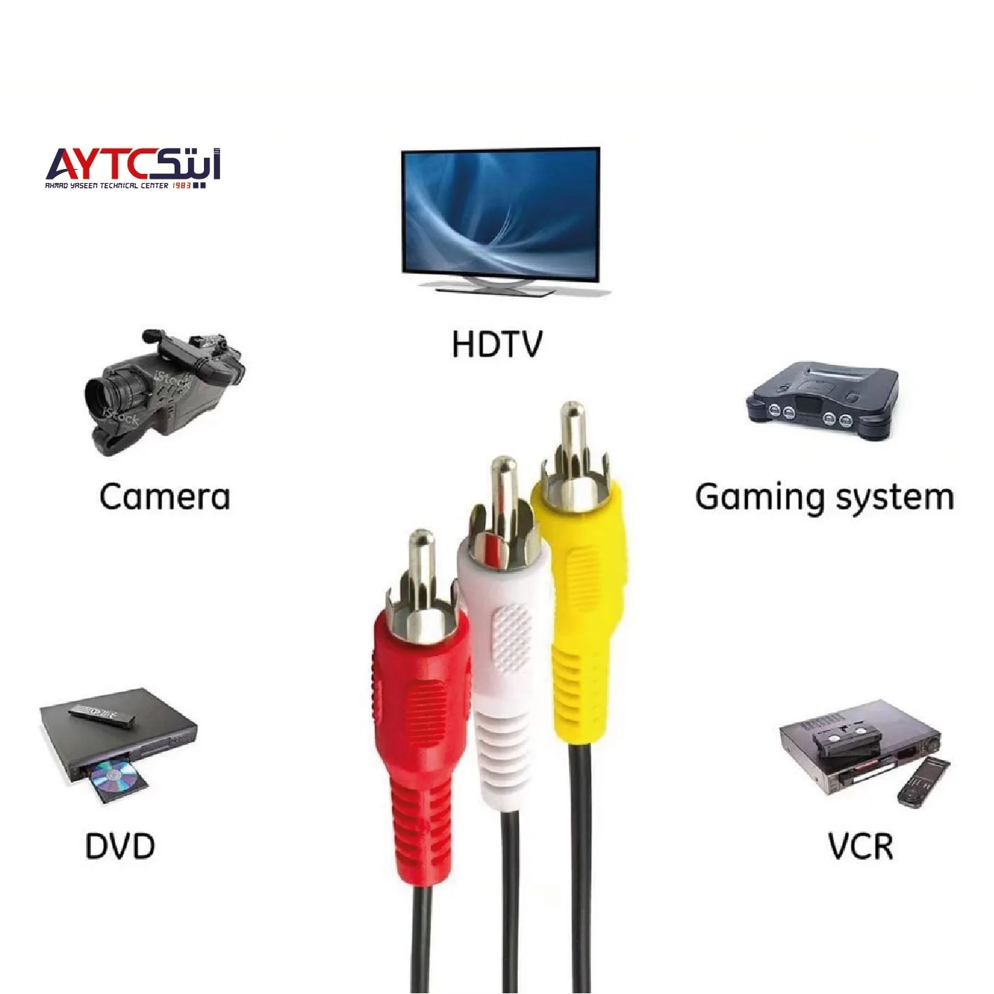 كابل صوت وصورة من AUX إلى 3RCA (ذكر إلى ذكر) بطول 1.5 متر