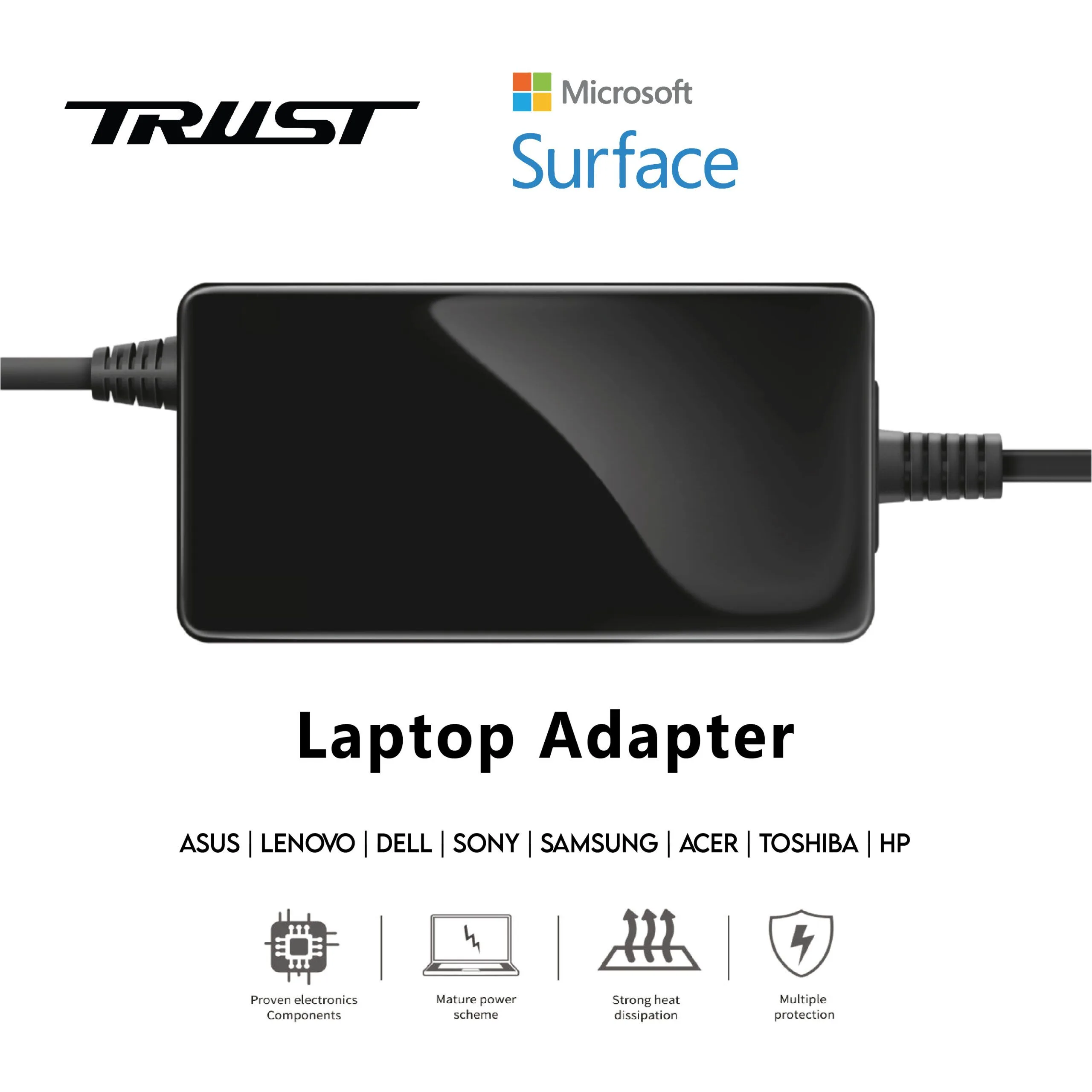 Trust Microsoft Surface Pro 65W Power Adapter Compatible - 15V - 4A