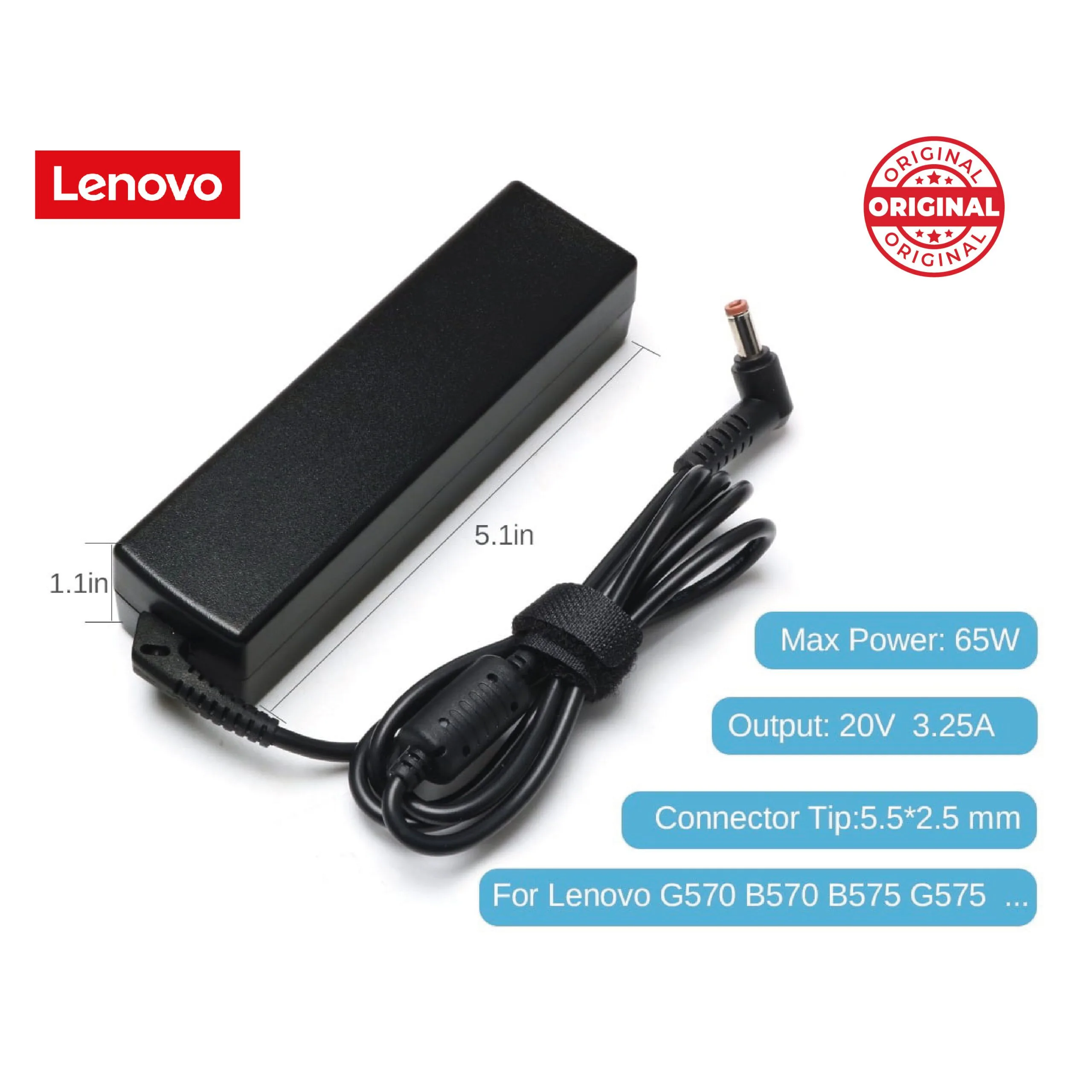 شاحن لابتوب Lenovo أصلي قدرة 65 واط 20 فولت - 3.25 أمبير