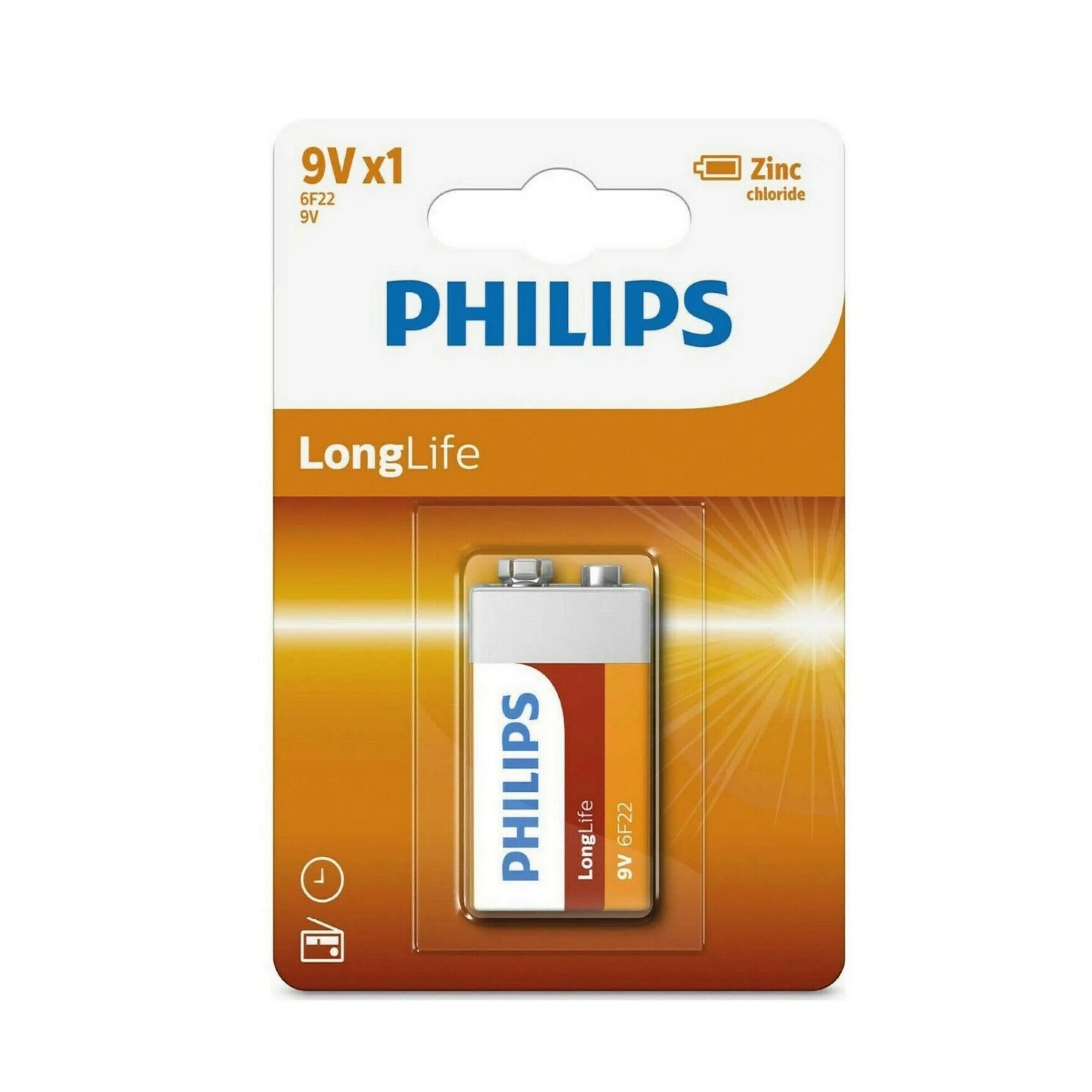 بطارية PHILIPS LongLife زنك كلورايد بجهد 9 فولت