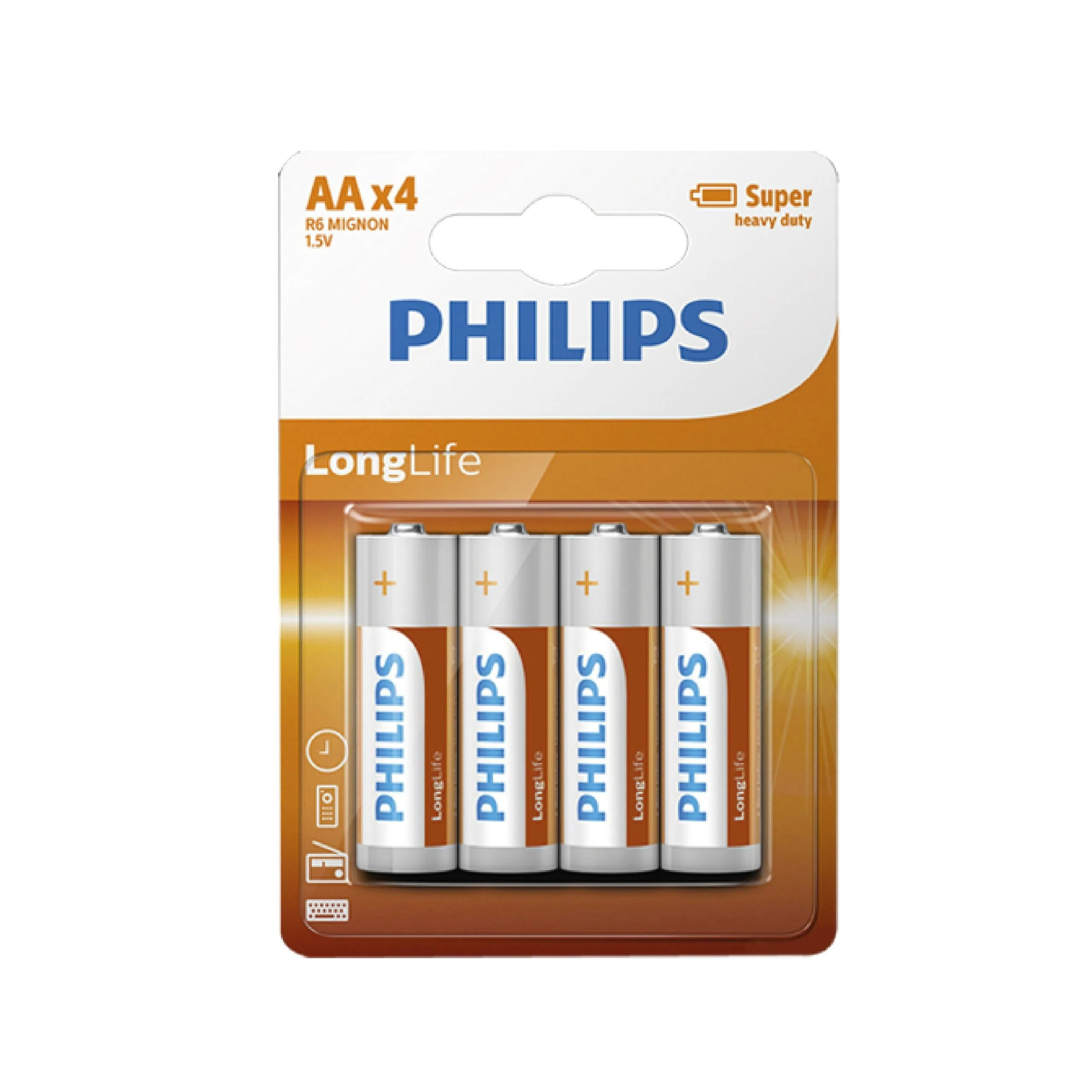 بطاريات PHILIPS LongLife حجم AA زنك كلورايد 1.5 فولت - عبوة 4 قطع