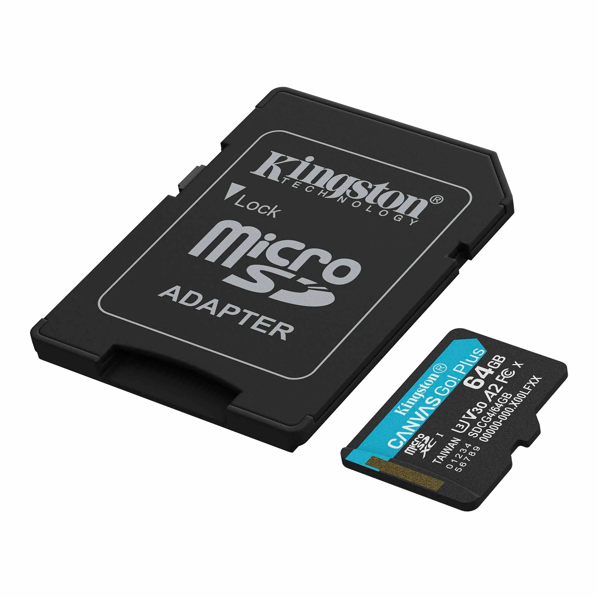 Kingston 64GB Memory Card MicroSDXC Canvas Go! Plus 200MB/s Class 10, UHS-I, U3, V30, A2 + Adaptor