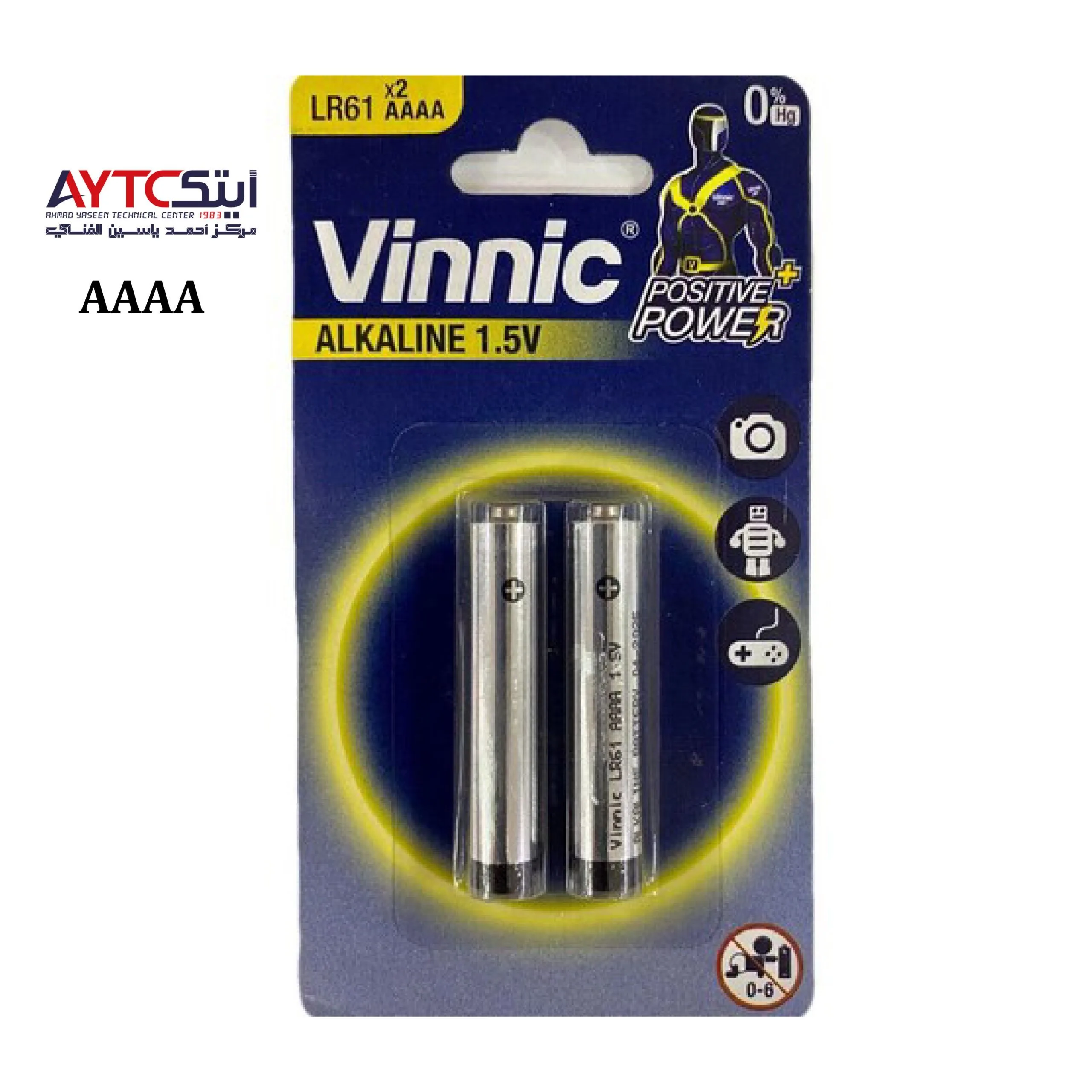 بطاريات Vinnic قلوية حجم AAAA بجهد 1.5 فولت - عبوة قطعتين