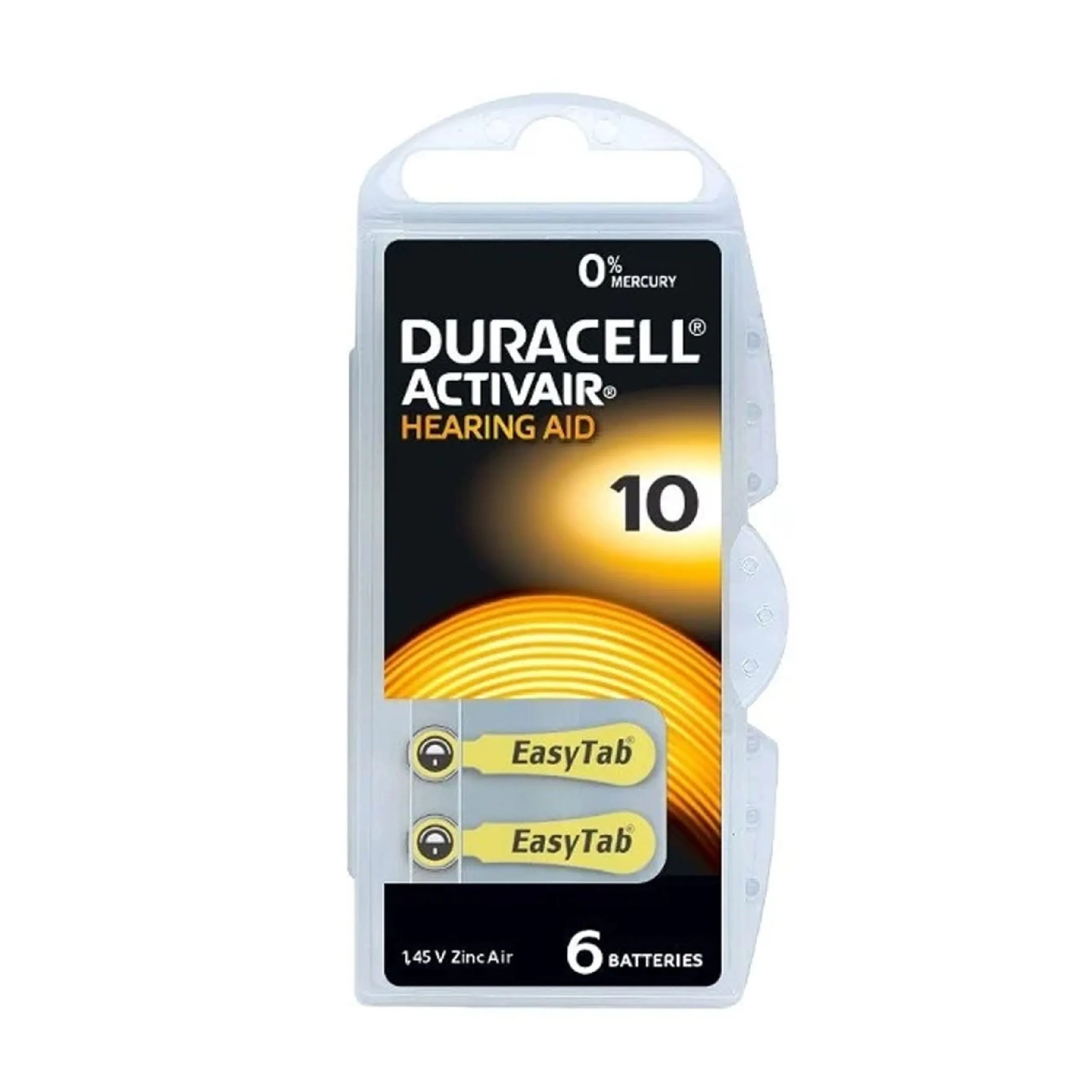 بطاريات سماعات الأذن الطبية DURACELL ActivAir مقاس 10 (PR70) زنك هوائي 1.45 فولت - عبوة 6 قطع