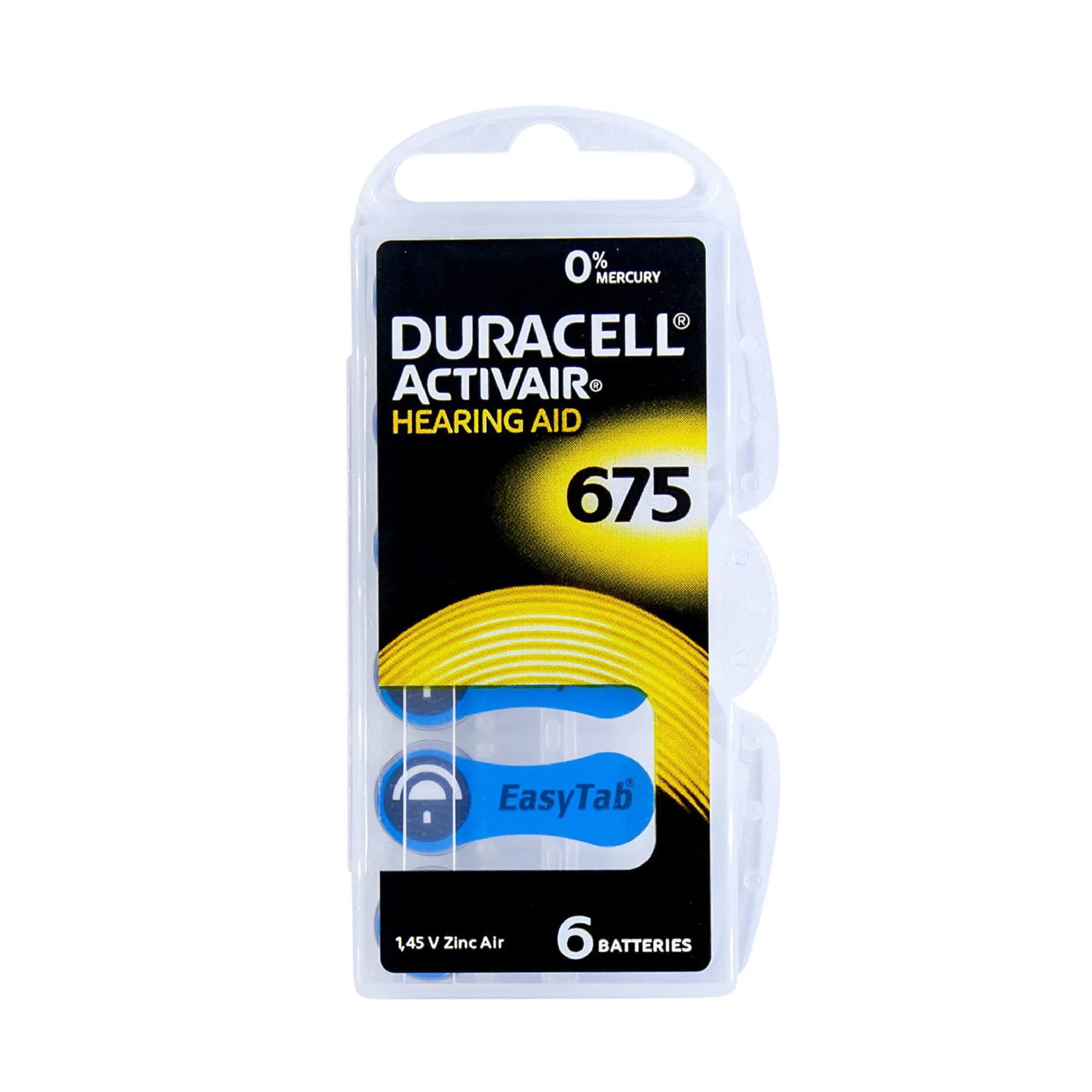 بطاريات سماعات الأذن الطبية DURACELL ActivAir مقاس 675 (PR44) زنك هوائي 1.45 فولت - عبوة 6 قطع