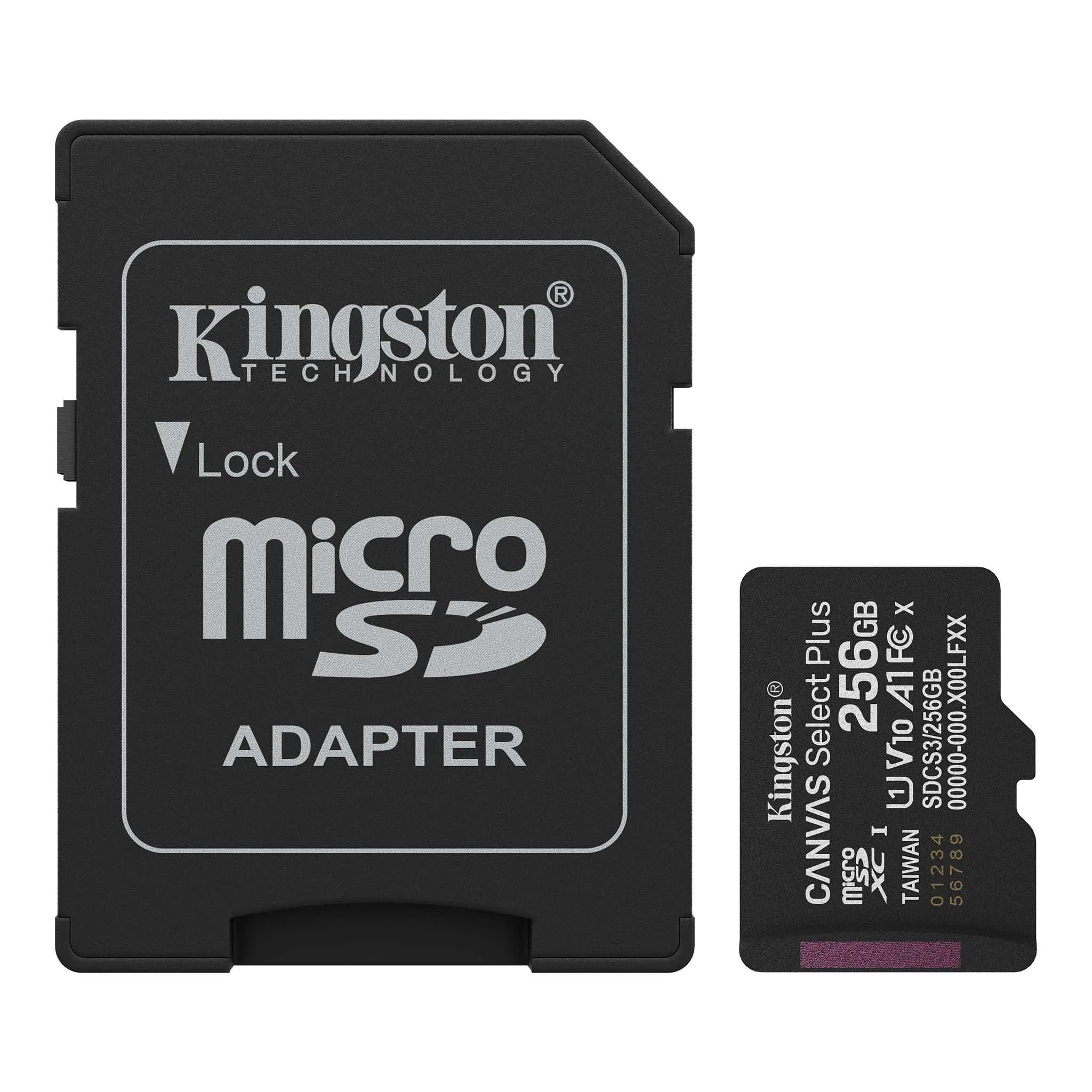 بطاقة ذاكرة MicroSD من Kingston Canvas Select Plus سعة 256GB بسرعة 150 ميجابايت/ث A1 C10 UHS-I مع محوّل - SDCS3/256GB