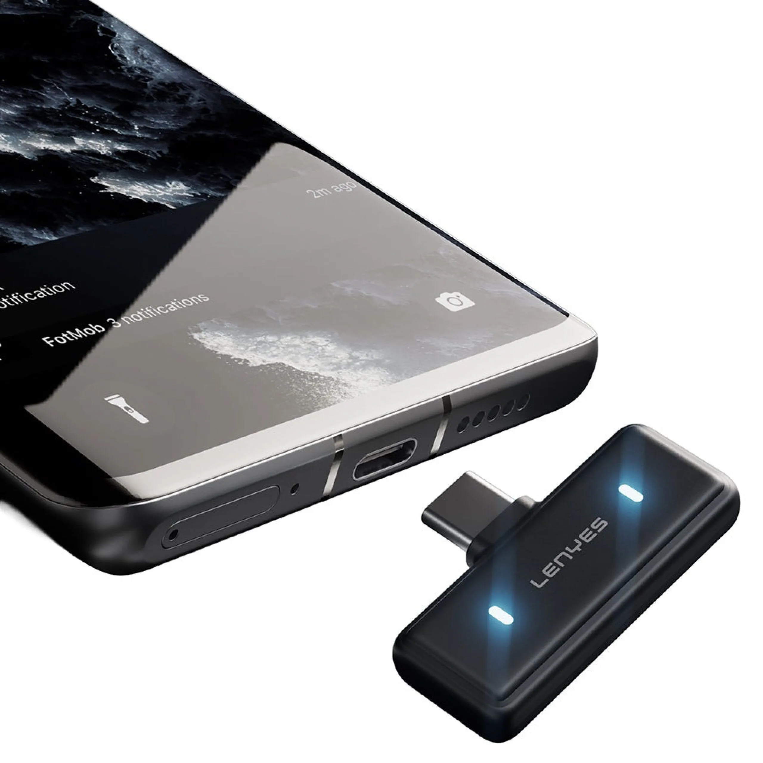 Lenyes LM205 2-in-1 Type-C & Lightning Connector Noise Cancelling Wireless Microphone