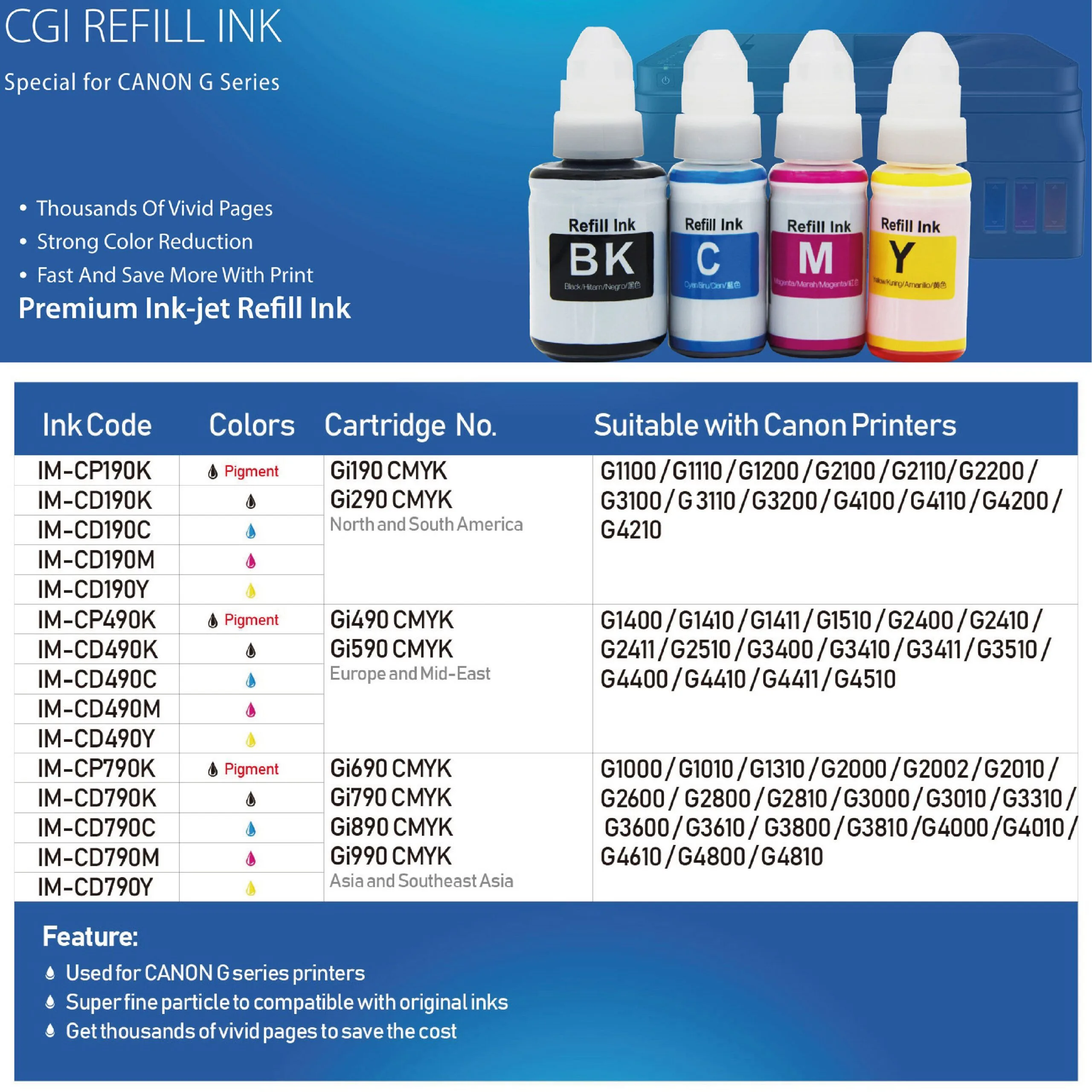 Canon GI-490 Black Compatible Premium Ink Bottle 135ML