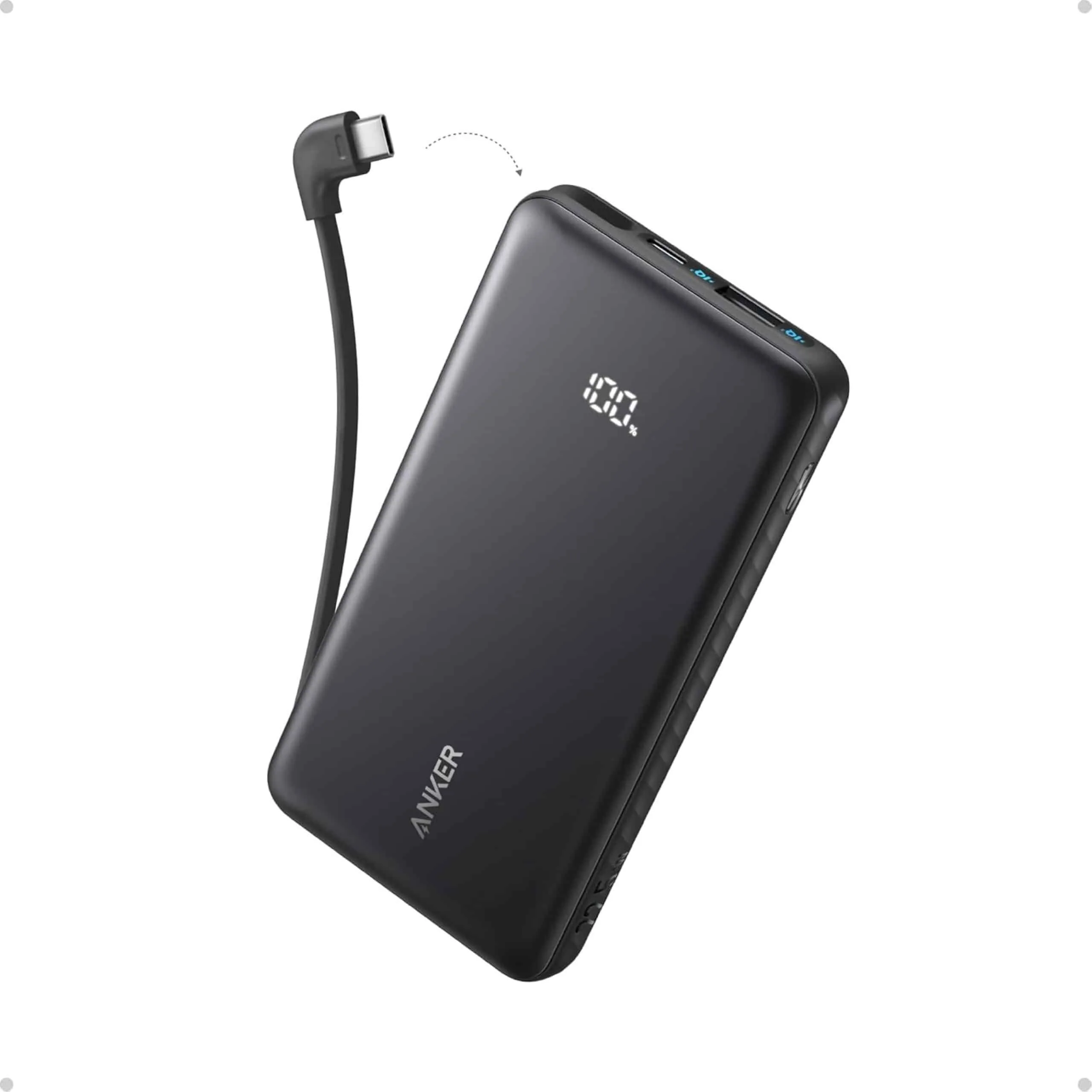 باور بانك Anker Zolo نحيف بكابل USB-C مدمج سعة 10000 مللي أمبير - قدرة 22.5 واط