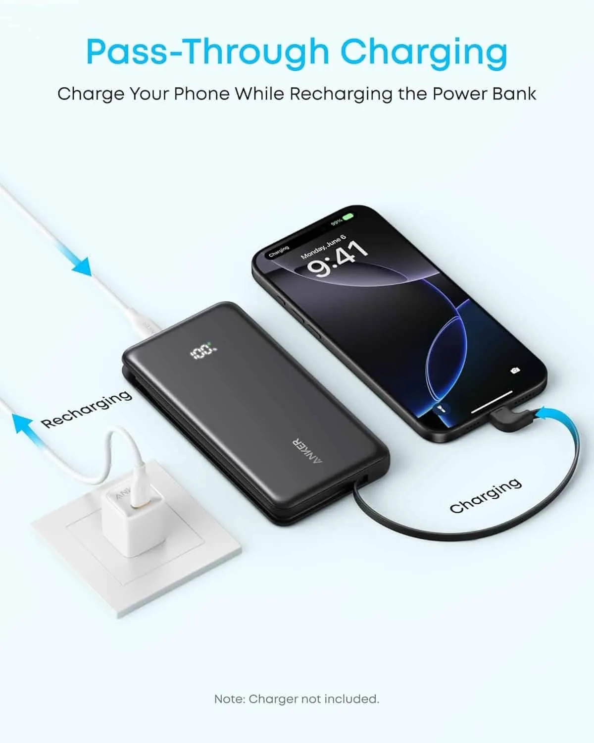 Anker Zolo Slim Power Bank with Built-in USB-C Cable - 10K, 22.5W
