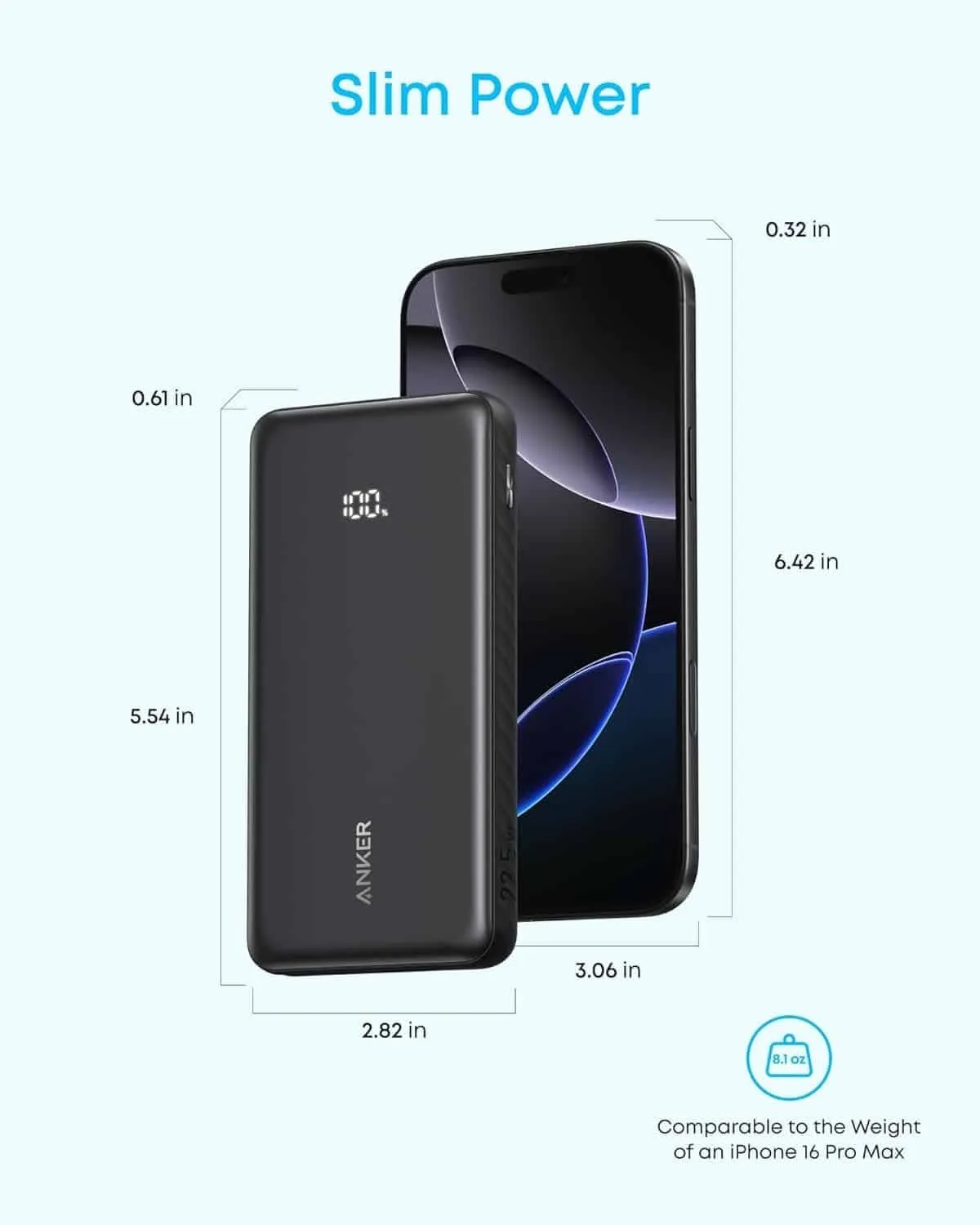 Anker Zolo Slim Power Bank with Built-in USB-C Cable - 10K, 22.5W