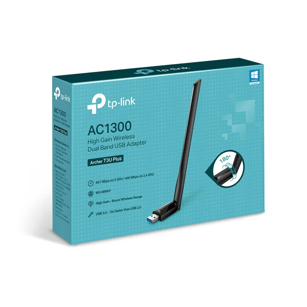 TP-Link AC1300 High Gain Wireless Dual Band USB Adapter - Archer T3U Plus