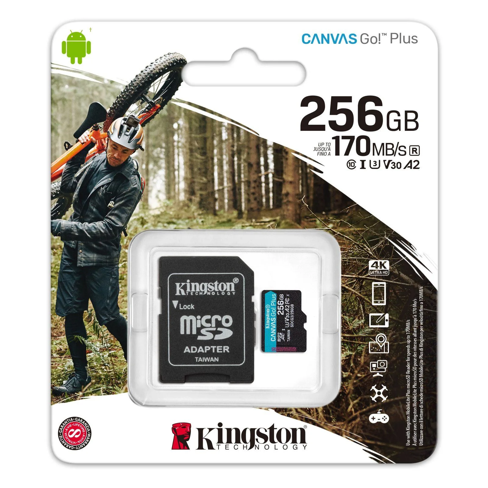 Kingston 256GB Memory Card MicroSDXC Canvas Go Plus 170MB/s UHS-I A2 C10 U3 V30 + Adaptor