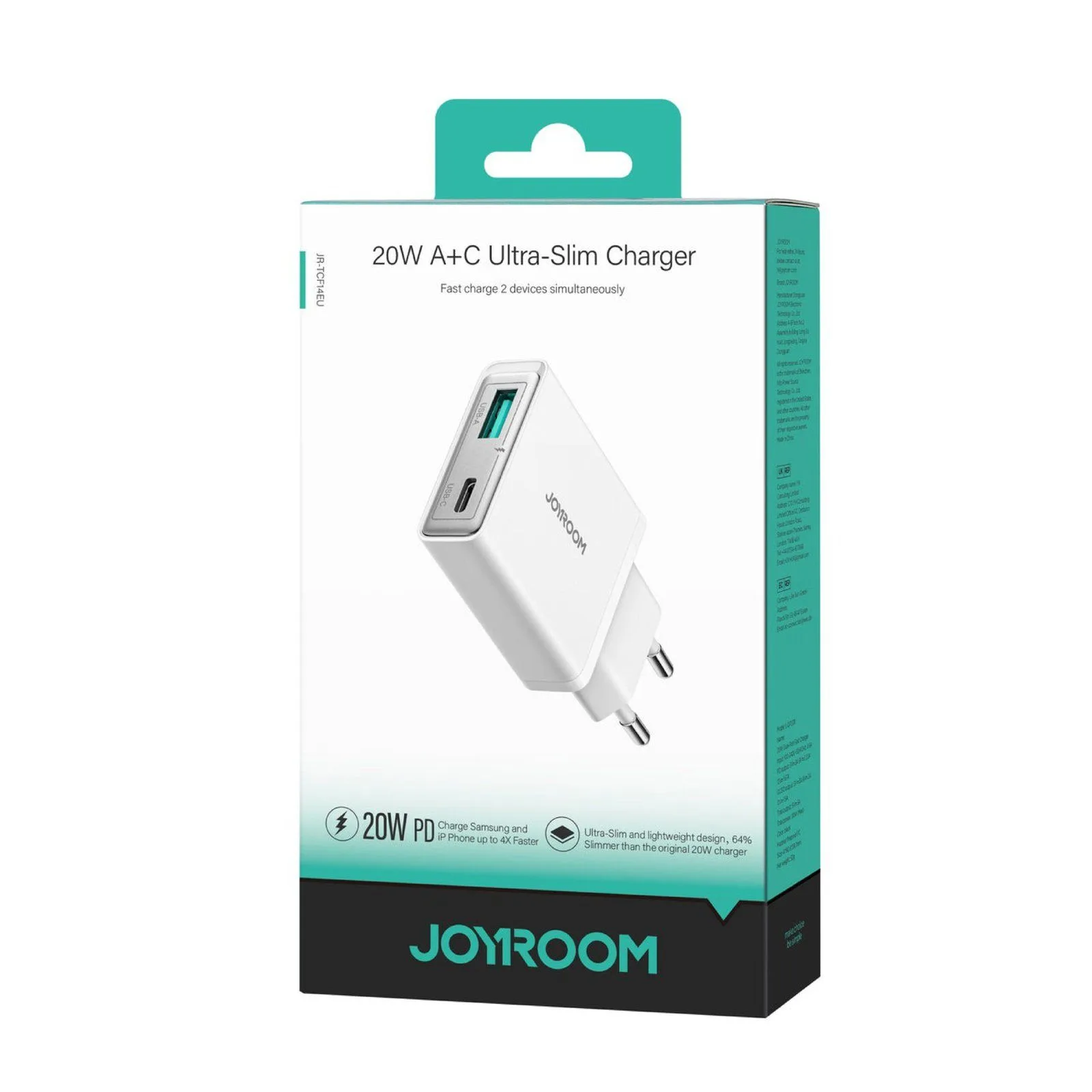 Joyroom USB-C + USB-A Ultra Slim Charger - 20W
