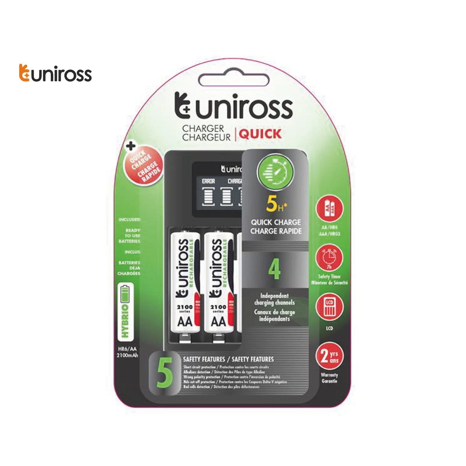 Uniross Super Compact Multi Batteries Charger with 4x AA NIMH Rechargeable Batteries