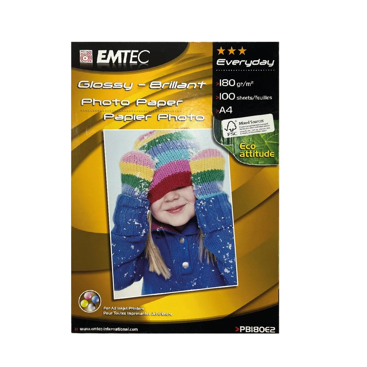 Photo Paper A4 185gsm Glossy-Brillant 100-Sheet EMTEC Everyday Use PB180E2