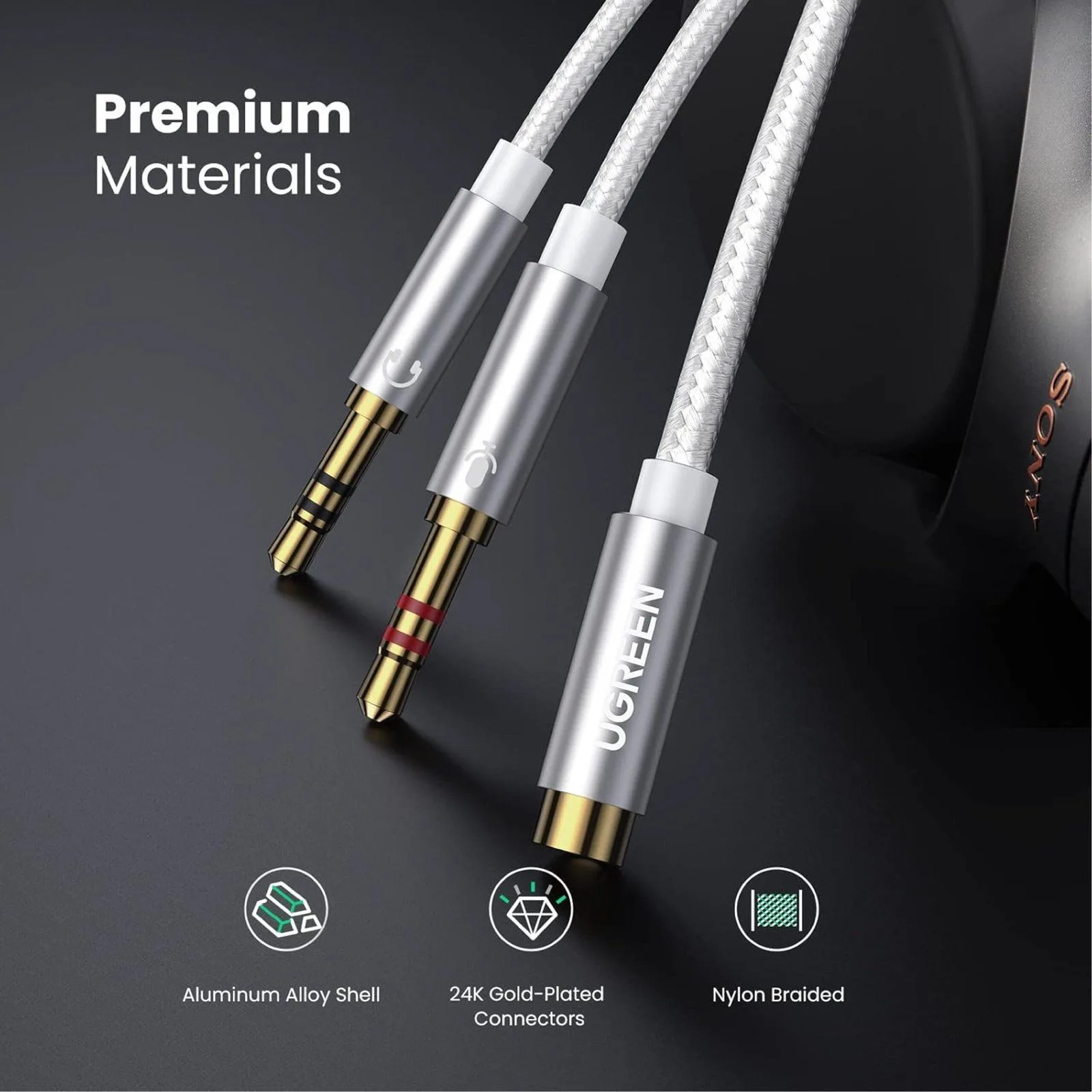 Ugreen Braided Aluminum Headphone Splitter 3.5mm 2 Male to 1 Female – 10790