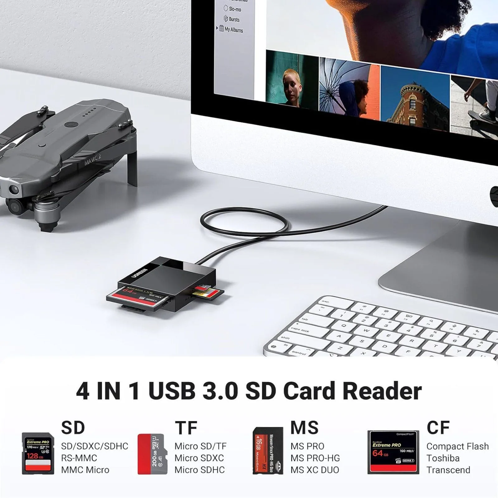 Ugreen 4-in-1 USB 3.0 Card Reader (SD/CF/TF/MS)- 30333