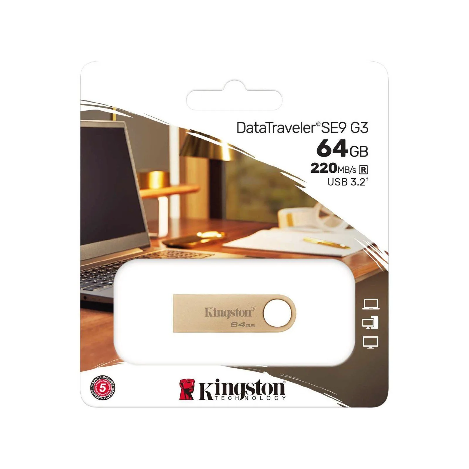 Kingston 64GB DataTraveler SE9 G3 USB A 3.2 Flash Drive - Premium Metal Gold
