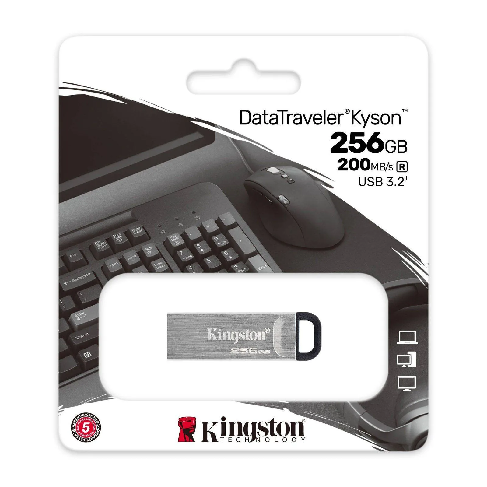Kingston 256GB DataTraveler Kyson USB A 3.2 Flash Drive - Steel Metal Case Silver