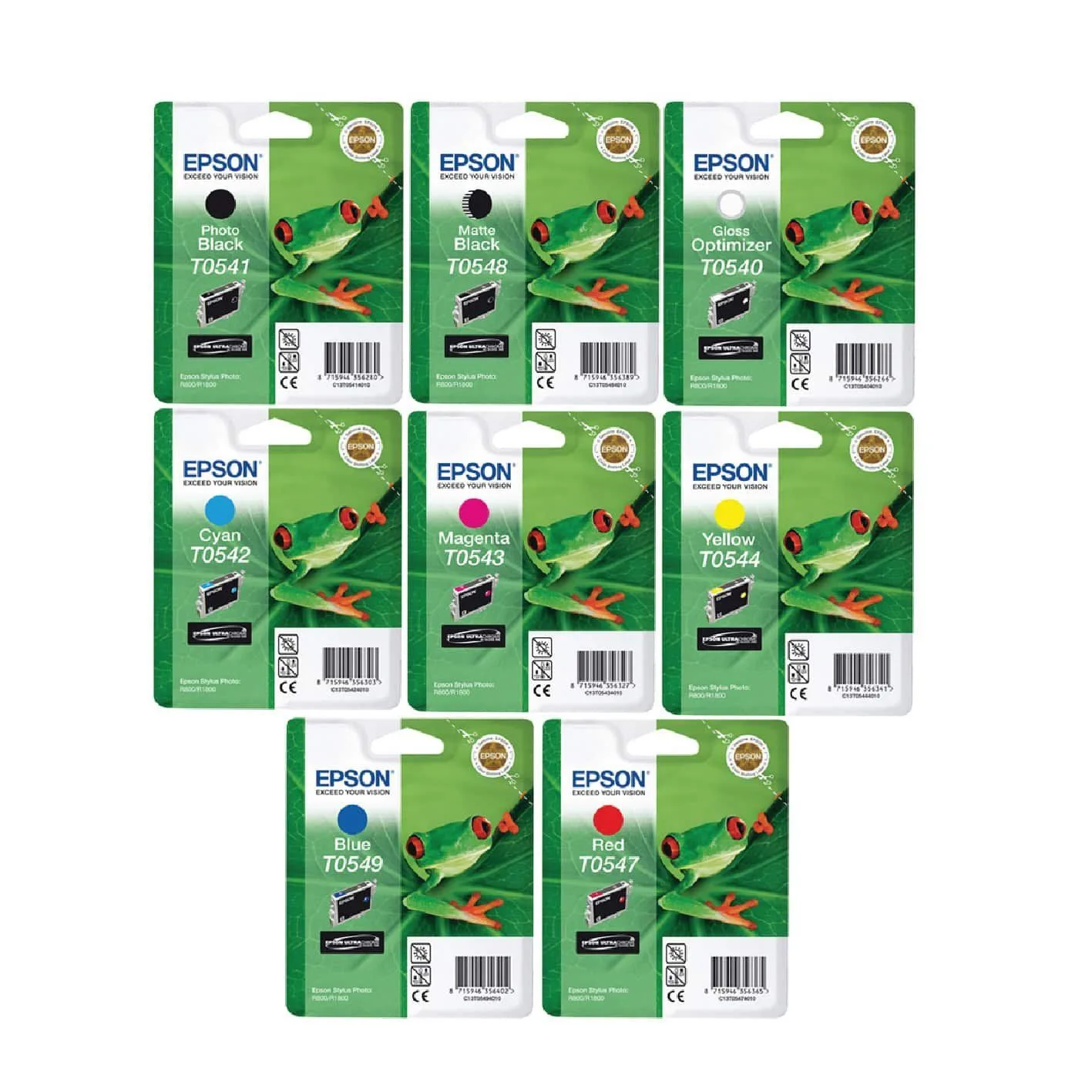 Genuine Epson T0540 8 Colour Ink Cartridge Value Pack (8 x 13ml) For Epson Stylus Photo R1800